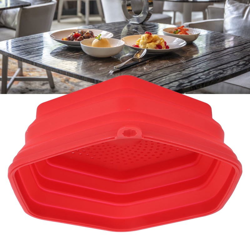 Red Silicone Microwave Splatter Cover with Handle Collapsible Microwave Food