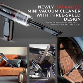 Delawa Air Duster for PC, 100000RPM Compressed Air, Mini Vacuum Pump 3-in-1, Up to 37 mins Runtime, Handheld Keyboard Cleaner with 3 Gears and Rechargable Battery-Brushless Motor