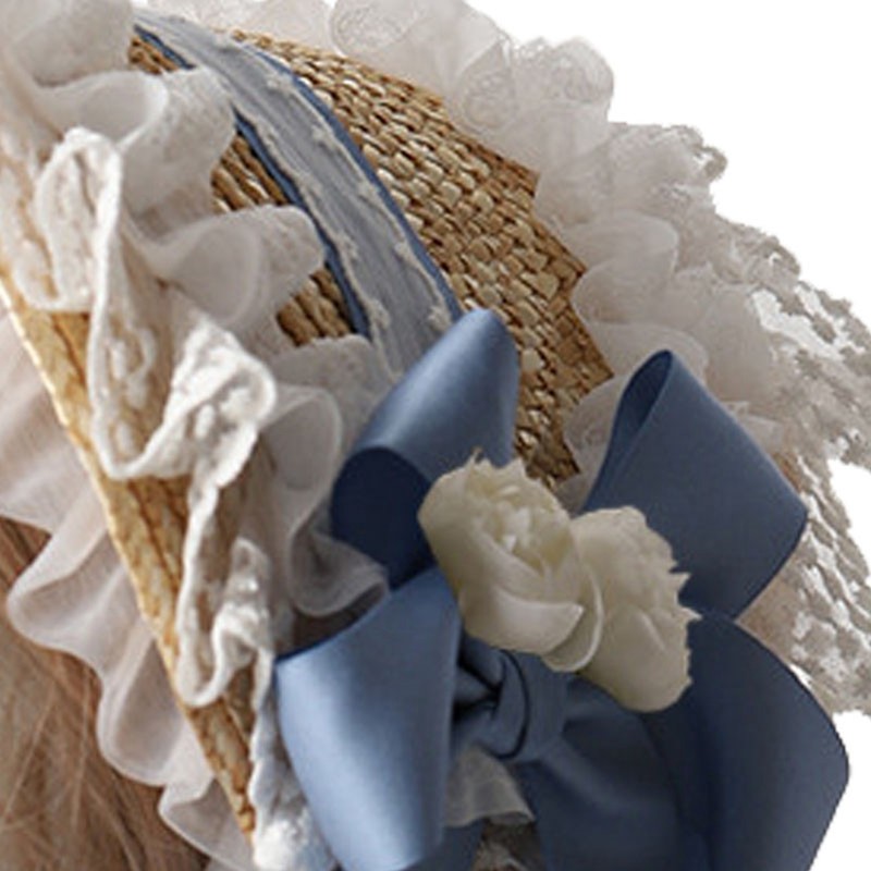 Tea Party Sun Hat Straw Plaited Lace Ribbon Tie Flowers