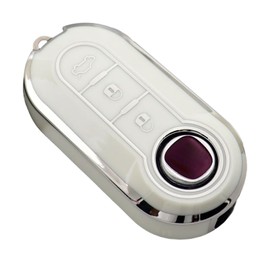 Car Key Fob Cover Case Shell Fit For Fiat 500, Car Key Fob Cover, Buttons Flip Folding Key Case Shel, Car Key Protector Compatible with Fiat 500 500l Brava Bravo (White)