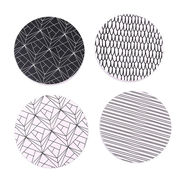 Six of 4 Boho Design Coasters - Decorative Ceramic Coasters for Cups, Bowls, Bowls, Candles and Vases to Place on the Table - Boho/Oriental Design (Six of 6 Abstract)