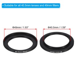 PATIKIL 40.5mm-49mm Metal Step Up Ring with Cleaning Cloth, 2 Pack Camera Lens Filter Adapter Ring Aluminum Filter Adapter Ring for Camera Lenses Hood, Black