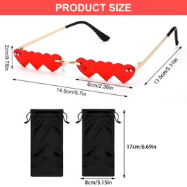 DAWRIS Pack of 2 Heart Hippie Sunglasses with 2 Glasses Pockets, Retro Sunglasses, Red and Gold Hippie Glasses, Heart-Shaped Funny Party Glasses for Men and Women, Cosplay