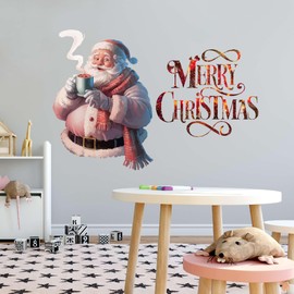 Family Merry Christmas Beautiful Quote Wall Decal Decoration Cozy Santa Claus Hot Chocolate Christmas Morning Holidays Lasts Years and Easily Removable - Size: 30 in(W) x 21 in(H)