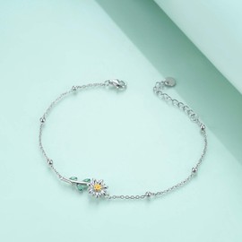 YAFEINI Daisy Anklet Sterling Silver Daisy Flower Ankle Bracelet Daisy Jewellery for Women Girls Gifts