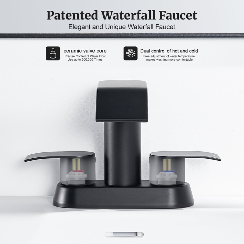 Ultimate Unicorn Black Waterfall Bathroom Faucet, 4 Inch Bathroom Sink