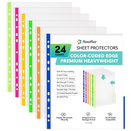 FLEXOFFICE 24 Pack, Color Edges Plastic Sheet Protectors 8.5"x11", Premium Heavy Duty, Top & Side Loading, Page Protectors Sheet Reinforced 11-Hole Fit for 2/3/4 Ring Binder