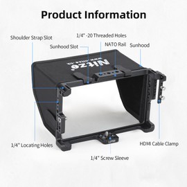 Nitze Cage for Feelworld LUT6/ LUT6S/ LUT6E Monitor with Sunhood, HDMI Cable Clamp and Built-in NATO Rail - JTP2-LUT6S