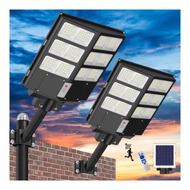 CAHOUGSMT Solar Street Lights Outdoor, 4000W Solar Flood Lights Motion Sensor 450000LM Dusk to Dawn Parking Lot Light 2Pack