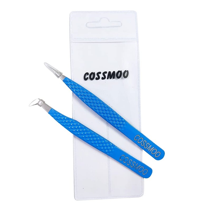 2 Pieces Diamond Grip Eyelash Tweezers Professional Set- COSSMOO Straight