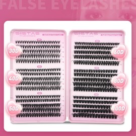 Cluster Eyelash Extensions 570pcs D Curl Thick Volume Lashes Individual Cluster Natural Looking 8-16MM Fluffy Russian Eyelashes Extensions Wispy Lash Clusters for DIY at Home(30+40+50+60+80+100)