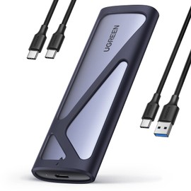 UGREEN M.2 SSD External Case, Supports SATA NVME M.2 SSD Case, USB3.2 Gen2 Connection, UASP Compatible, 10 Gbps High Speed Transfer, Aluminum, SSD M.2 Case, 2230/2242/2260/2280 M Key/B+M Key SSD, Silicon Rubber Included [USB A-C & USB C-C 2 Cables Includ