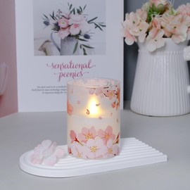 Mavandes Mavandes Flammenlose Glas LED Kerzen mit Fernbedienung und Timerfunktion,Kirschblte Batteriebetrieben Echtes Wachs 3er-Satz Warmes Feuer Elektrische Stumpenkerzen(7,5CM x 10 12,5 15CM)