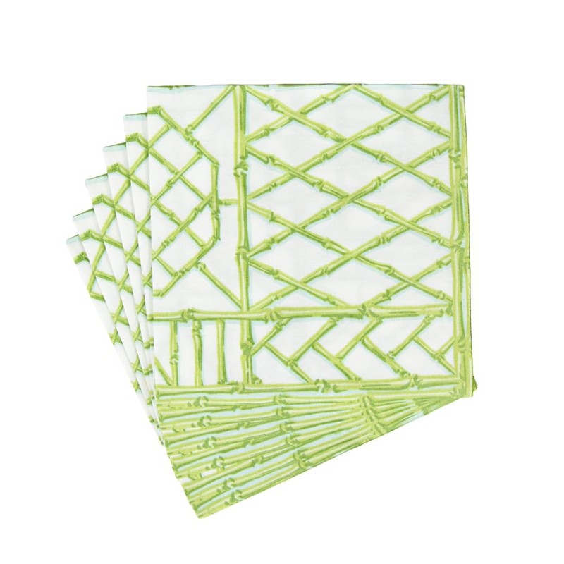 Caspari Bamboo Screen Moss Green Paper Linen Dinner Napkins -