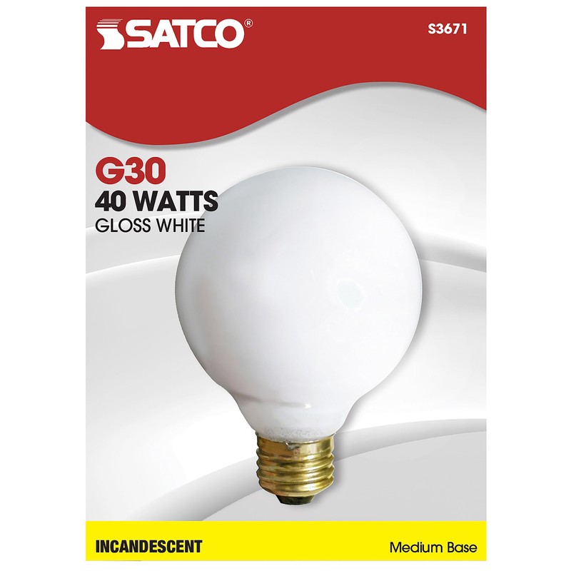 Satco S3671 120V Medium Base 40-Watt G30 Light Bulb, Gloss