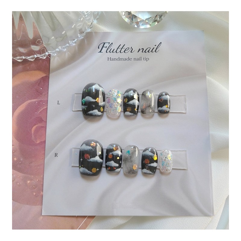 Fluffy cloud glitter handmade nail tip - Midi Ballet /