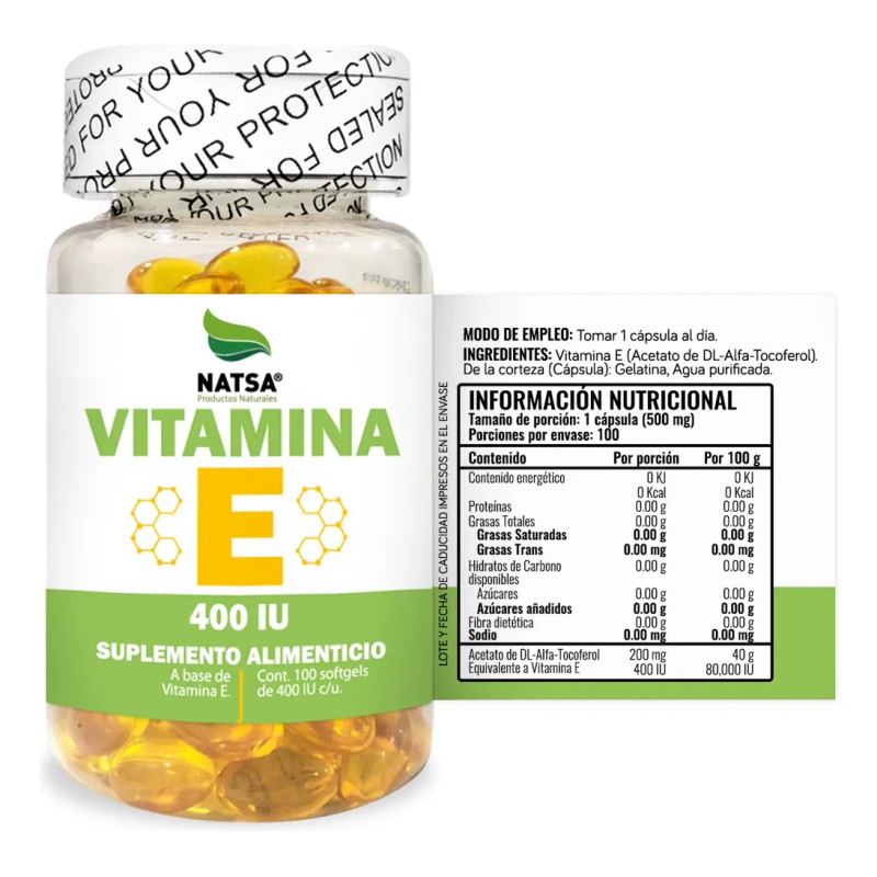 Vitamina E 400 Iu, 100 Cápsulas, Calidad Premium