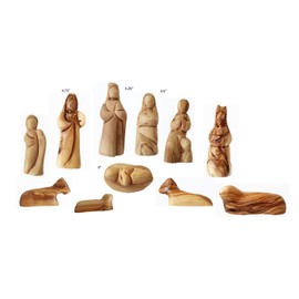 Bethlehem Gifts TM Handcarved Bethlehem Olive Wood Miniature Nativity Scene Set with Stable 12 Pieces (5" Faceless Figurines NO Stable)