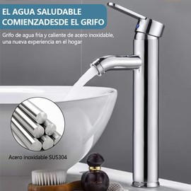 Mezcladora para Lavabo de Baño, Caliente y Frío Ajustable Cascada Grifo, Mezcladora para Lavabo de Acero Inoxidable, con 2 Mangueras (Plateado)