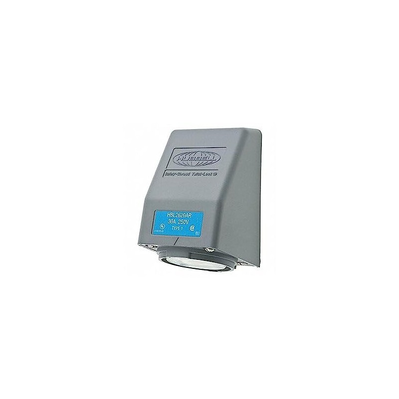 Hubbell HBL2620AR Locking Safety Shroud Receptacle, L6-30R, Angled Surface Mount,