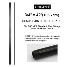 GeilSpace 6 Pack 3/4" × 42" Pre-Cut Black Metal Pipe, Industrial Steel Fits Standard Three Quarters Inch Black Threaded Pipes and Fittings - Vintage DIY Industrial Shelving (3/4" × 42")