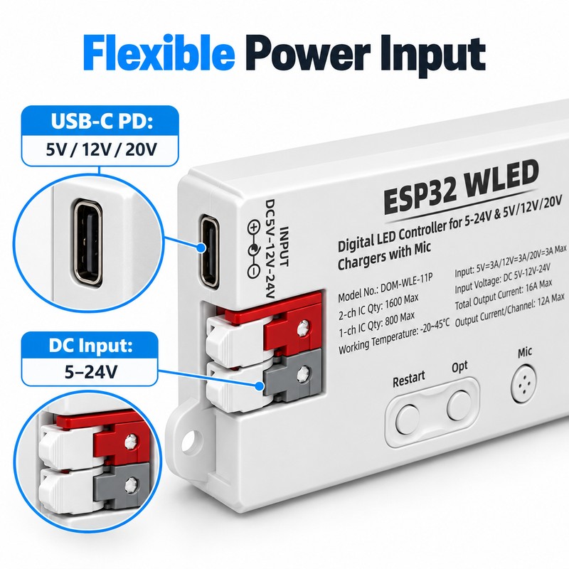 ESP32 WLED LED Controller with Mic – Wi-Fi Control and