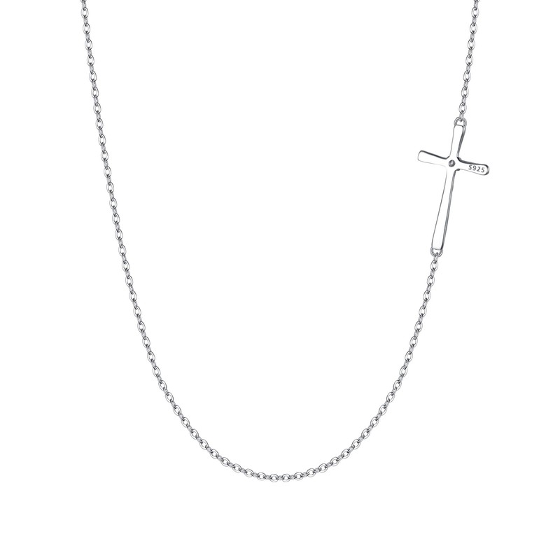 EleQueen Classic Sideways Choker Cross Necklace 925 Sterling Silver Religious
