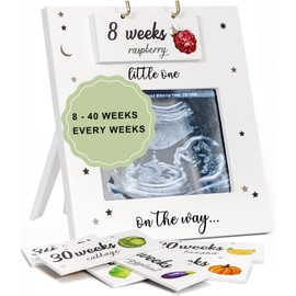 Sonogram Picture Frame - Weekly Fruit & Vegs Pregnancy Milestone, Pregnancy Tracker For Bump Growth, First Ultrasound Picture Frame, Pregnancy Gifts For Expecting Parents, Pregnancy Announcement