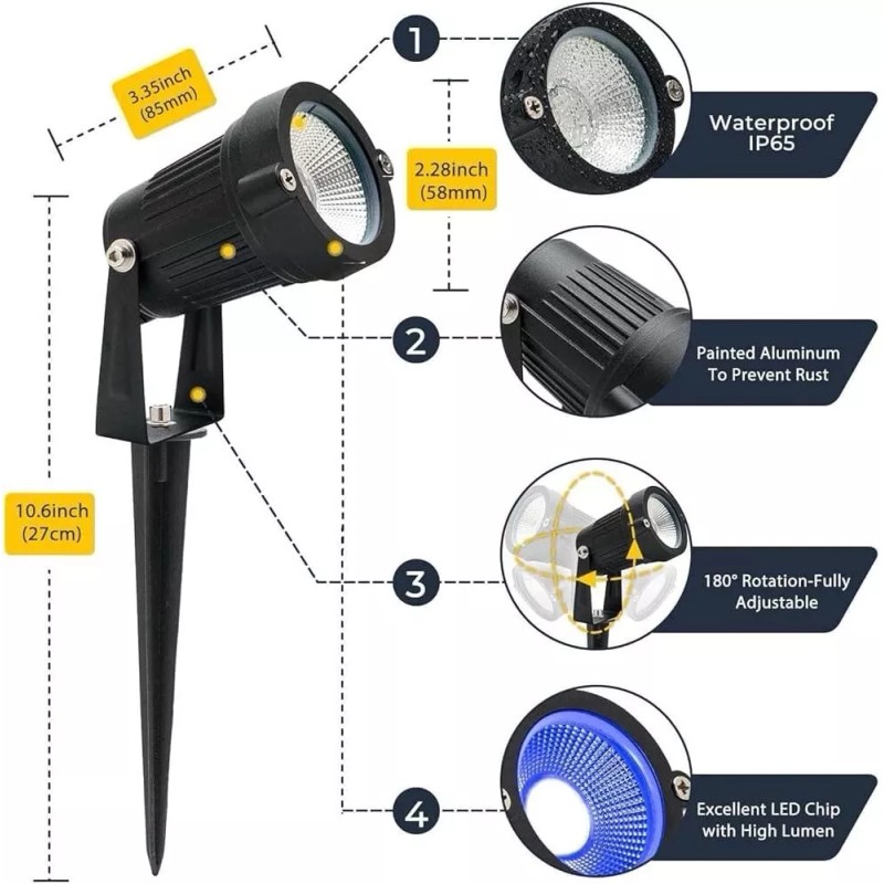 Miabiual 4 Pack Outdoor Spot Lights with Timer (4/6/8H), 24W