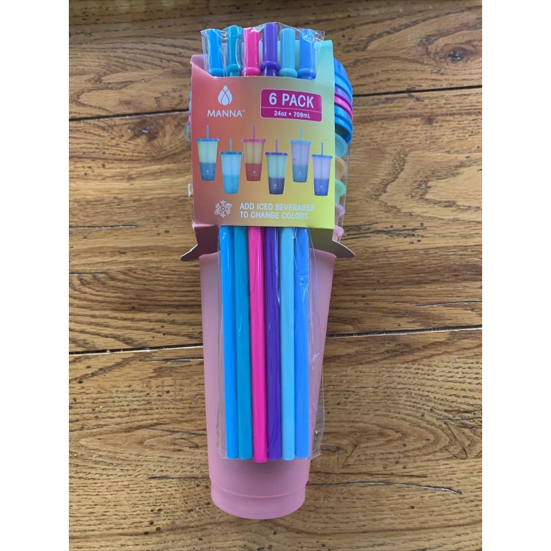 Manna 6 Pack Color-Changing 24oz Cup Set With Lids, Tumblers,