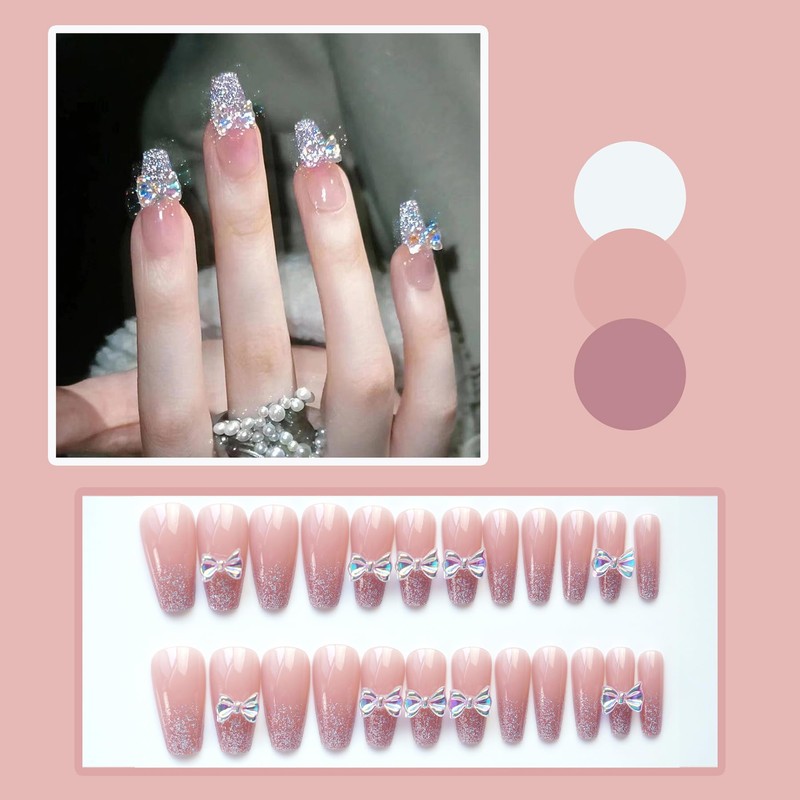 Nail Tip, Long Nail Tip, 24 Pieces, Glitter, Glossy, 3D,