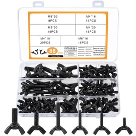 Wing Nuts Assortment Kit, Stainless Steel Wingnuts, Butterfly Nuts Wing Nut Sets for DIY Tools, Electronic Devices Hardware (88 Black)