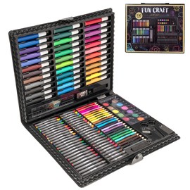 Fun Craft 150 Piece Art Set with Plastic Case | Art Sets for Children Creativity Drawing Art Studio Gift Case Colouring Pencils, Sketching Pencils, Watercolour Paint Set & More, Crafts Kits for Kids
