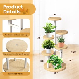 GEEBOBO 5 Tier Plant Stand Indoor, Metal Wood Plant Stands For Indoor Plants Multiple, Corner Tiered Flower Plants Shelf Stand for Living Room Bedroom, White
