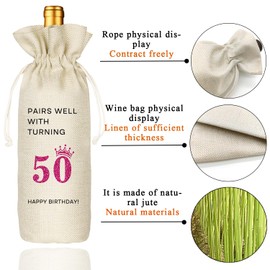 TBITON 50th Birthday Gifts for Woman's, Funny 50 Year Old Birthday Gifts Wine Bag Party Decor, Birthday Wine Bags for Mom Wife Friend Sister Her Coworker (Pink-50th)