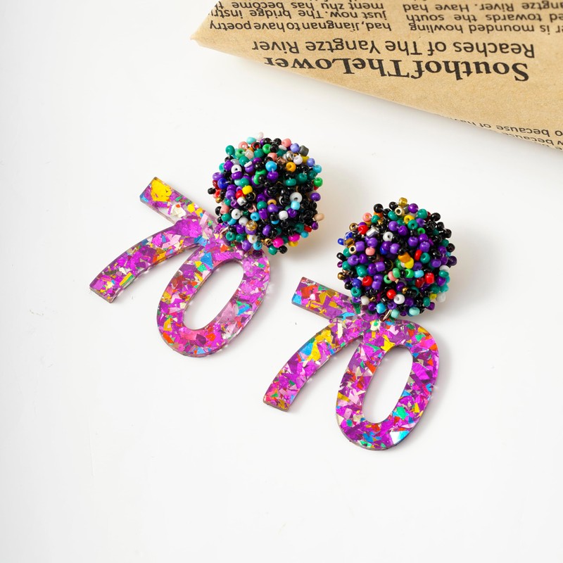 RareLove 70th Birthday Earrings for Women, Pink Number 70 Colorful