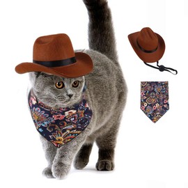 aoozleny Pet Cowboy Hat and Bandana Scarf - Western Cowboy Costume Accessories for Dogs and Cats, Set of 2 (S)