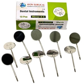 Teeth Inspection Examination Mouth Mirror Heads #6, Cone Socket | Anti-Fog Surface | German Stainless Steel - Set of 12