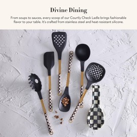MACKENZIE-CHILDS Kitchen Ladle, Silicone Ladle Spoon for Cooking, Black-and-White Courtly Check