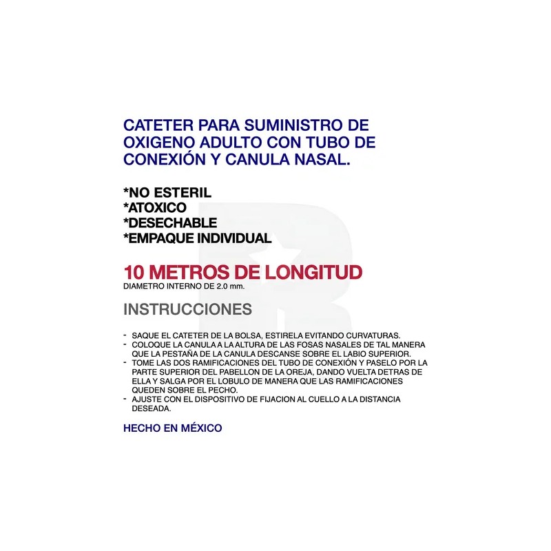 Catter Nasal para Oxgeno 10 Metros Adulto Transparente Dip-Mac