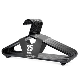 K-MART Coat Hangers - Pack of 25, Non-Slip Strong Plastic Clothes Hangers for Closet, Space Saving Hangers with Suit Pants Trouser Bar, and Strap Hooks (Black, 25 Pack)