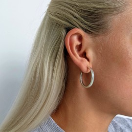 Silverly Women's 925 Sterling Silver 30 mm Flat Square Tube Stud Hoop Earrings