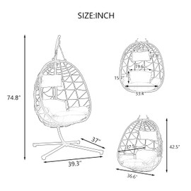 Wicker Hanging Chair with Stand,Indoor/Outdoor Swing Egg Chair with Cushion,Hammock Chair for Bedroom Living Room Patio Balcony Porch Garden,350Lbs Capacity Blue 1 Seat