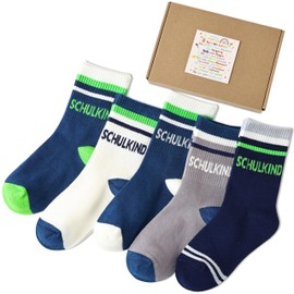 Jeasona 5 Pairs School Child Socks Boy Girl First Day of School Gift Boys Girls 6 Years - 8 Years First Day of School Gift, Multicolor-U0153A, 31 - 34