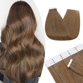 S-noilite Skin Weft Hair Remy Tape In Hair Extension 22" Light Brown 20pcs 30g Set Remy Tape In Human Hair With Invisible Double Sides Brazilian Hair Seamless Tape Silky Straight (22",#6)