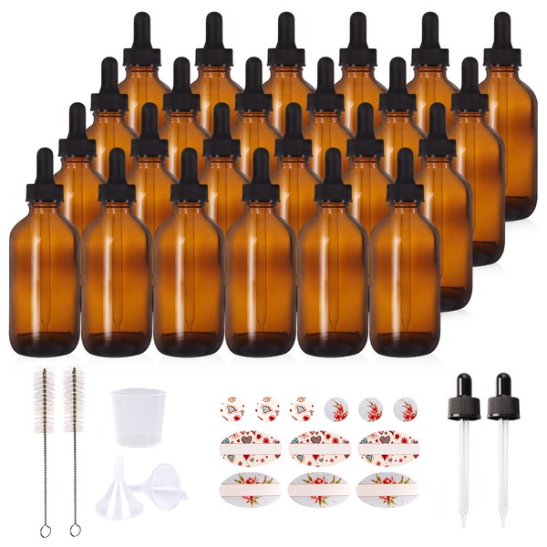 HWASHIN 24 Pack 4oz Amber Glass Bottles with Glass Eye