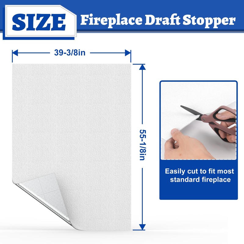 Wintcomfort Fireplace Cover, 3-Layer Insulation Fireplace Draft Blocker with Strips,