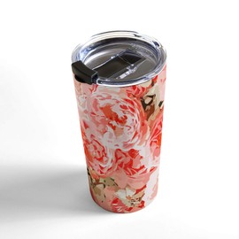 Society6 83 Oranges Fiona Floral Travel Mug, 20oz, Pink