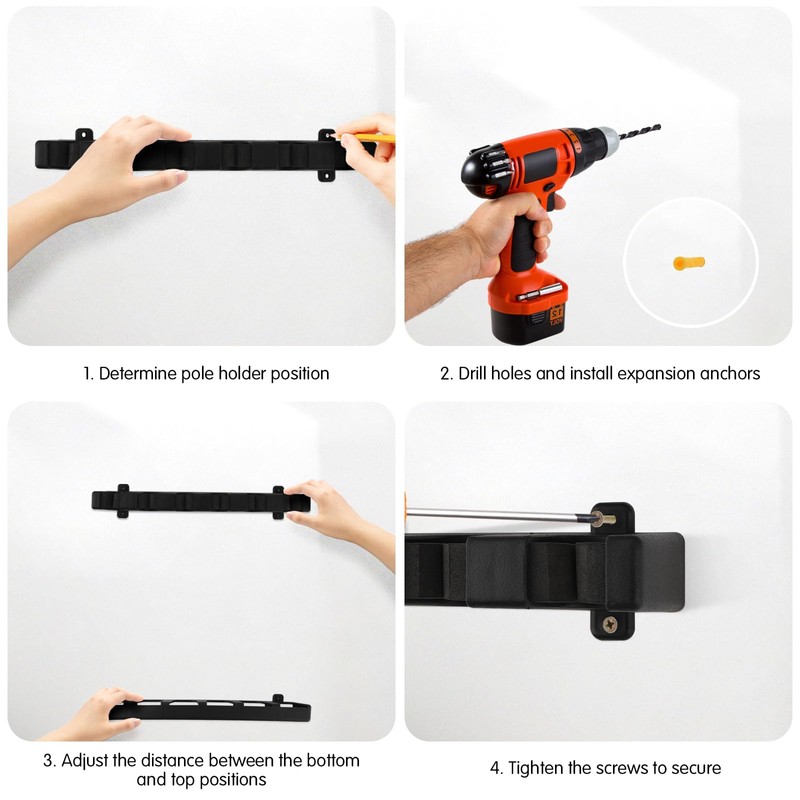 MOERDIFFER Fishing Rod Holder, Black, ABS, 6 Rods Storage, Wall