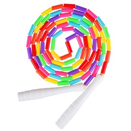 Fezog Rainbow Beaded Kids Jump Rope, Segmented Skipping Rope for Kids Adults, Tangle-Free Rope Skipping Child Jump Rope for Fitness Exercise Training